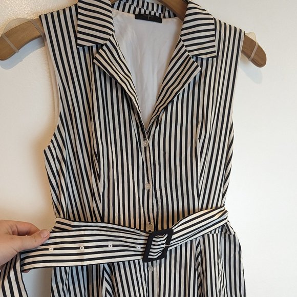 Tahari Dresses & Skirts - Tahari Sleeveless Belted Fit & Flare Dress Black/White Stripes, Sz 12